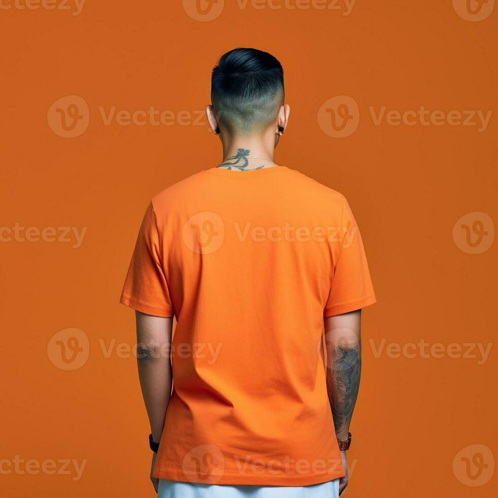Illustration of a fashion portrait with plain t-shirt mockup, AI Generated photo