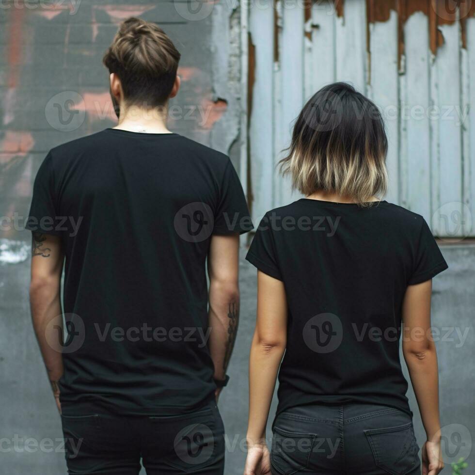 Illustration of a fashion portrait with plain t-shirt mockup, AI Generated photo