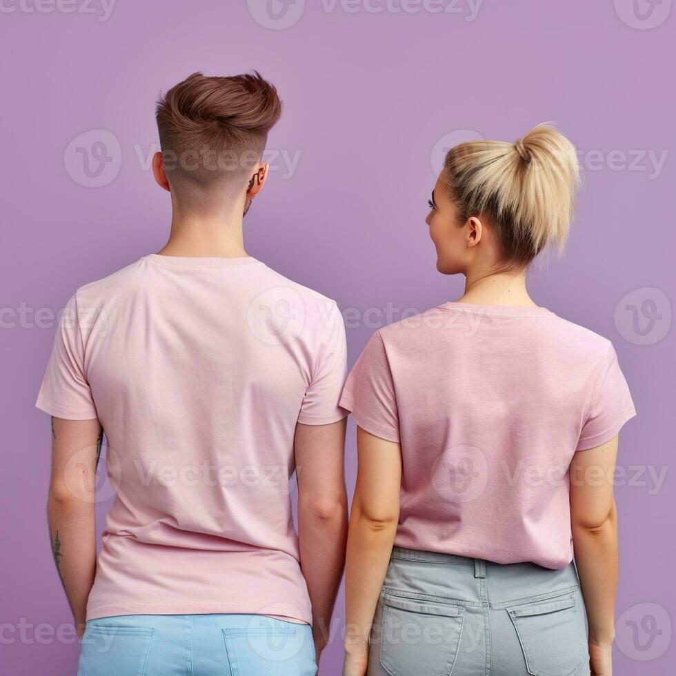 Illustration of a fashion portrait with plain t-shirt mockup, AI Generated photo