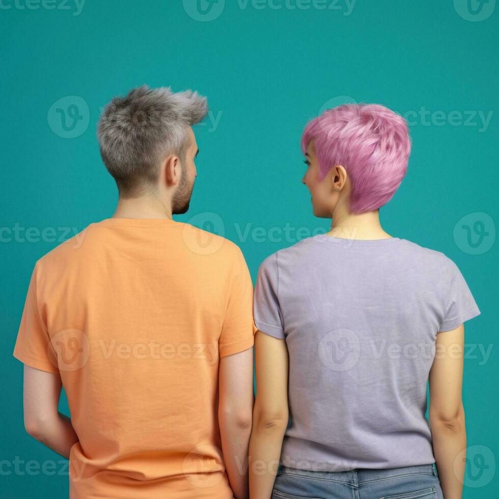 Illustration of a fashion portrait with plain t-shirt mockup, AI Generated photo