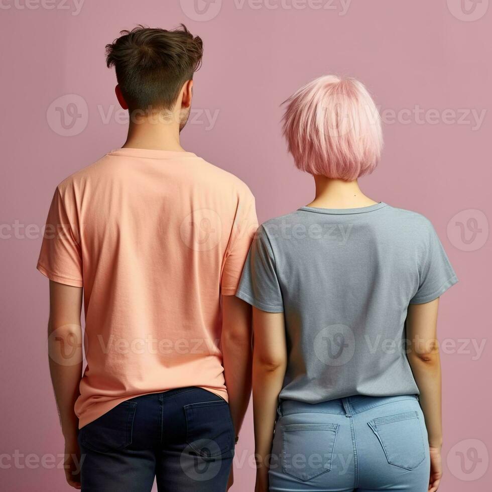 Illustration of a fashion portrait with plain t-shirt mockup, AI Generated photo