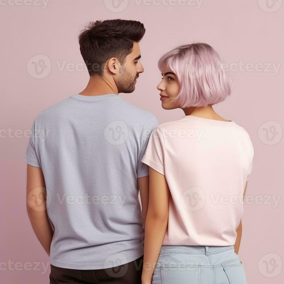 Illustration of a fashion portrait with plain t-shirt mockup, AI Generated photo