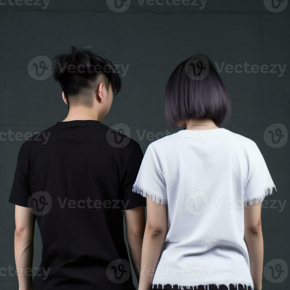 Illustration of a fashion portrait with plain t-shirt mockup, AI Generated photo