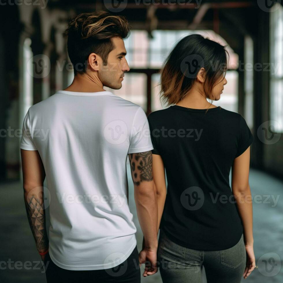 Illustration of a fashion portrait with plain t-shirt mockup, AI Generated photo