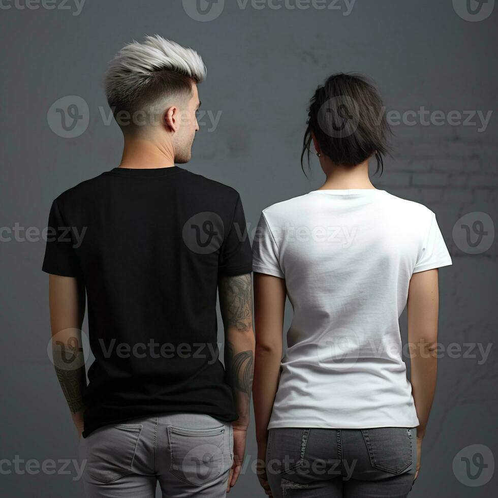 Illustration of a fashion portrait with plain t-shirt mockup, AI Generated photo