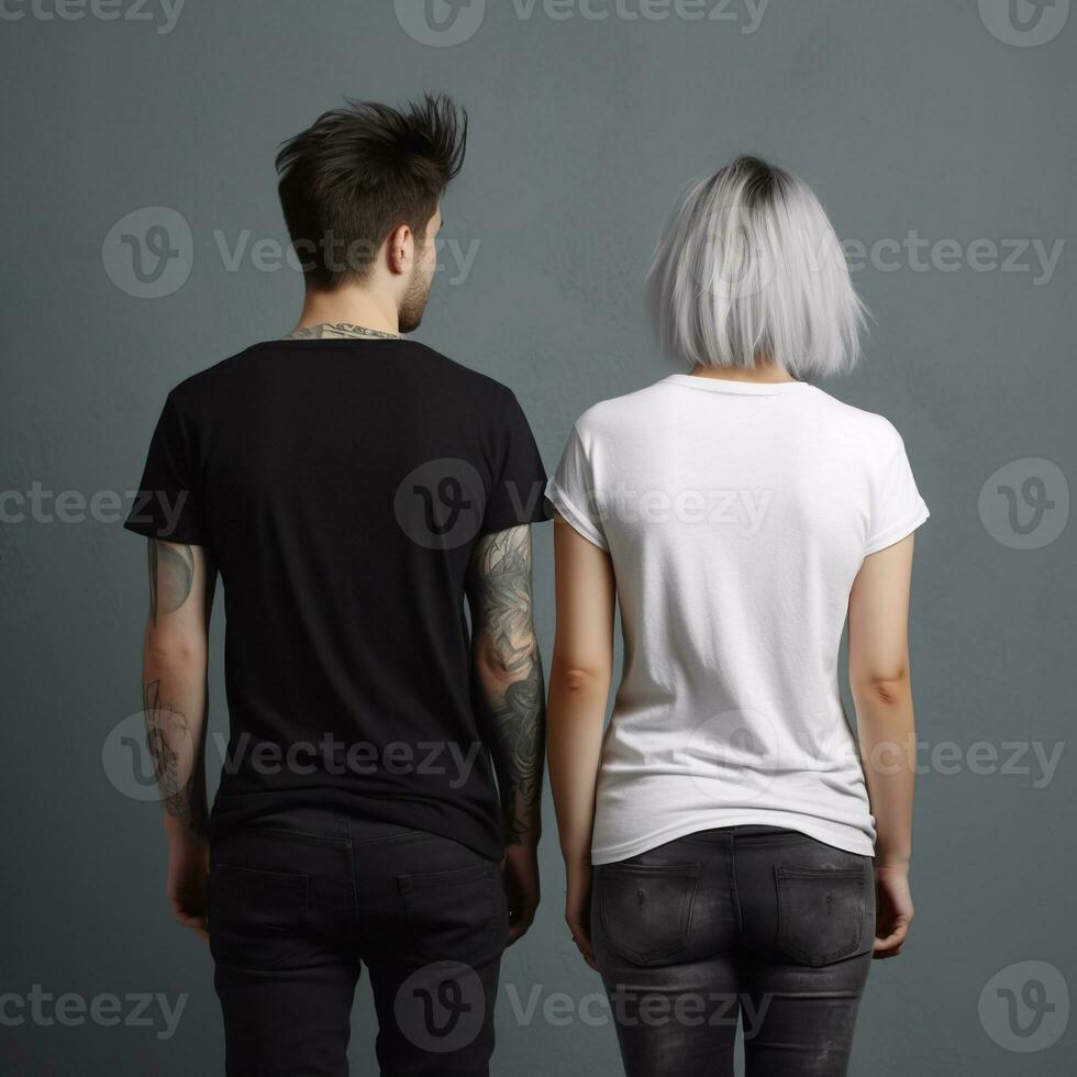 Illustration of a fashion portrait with plain t-shirt mockup, AI Generated photo