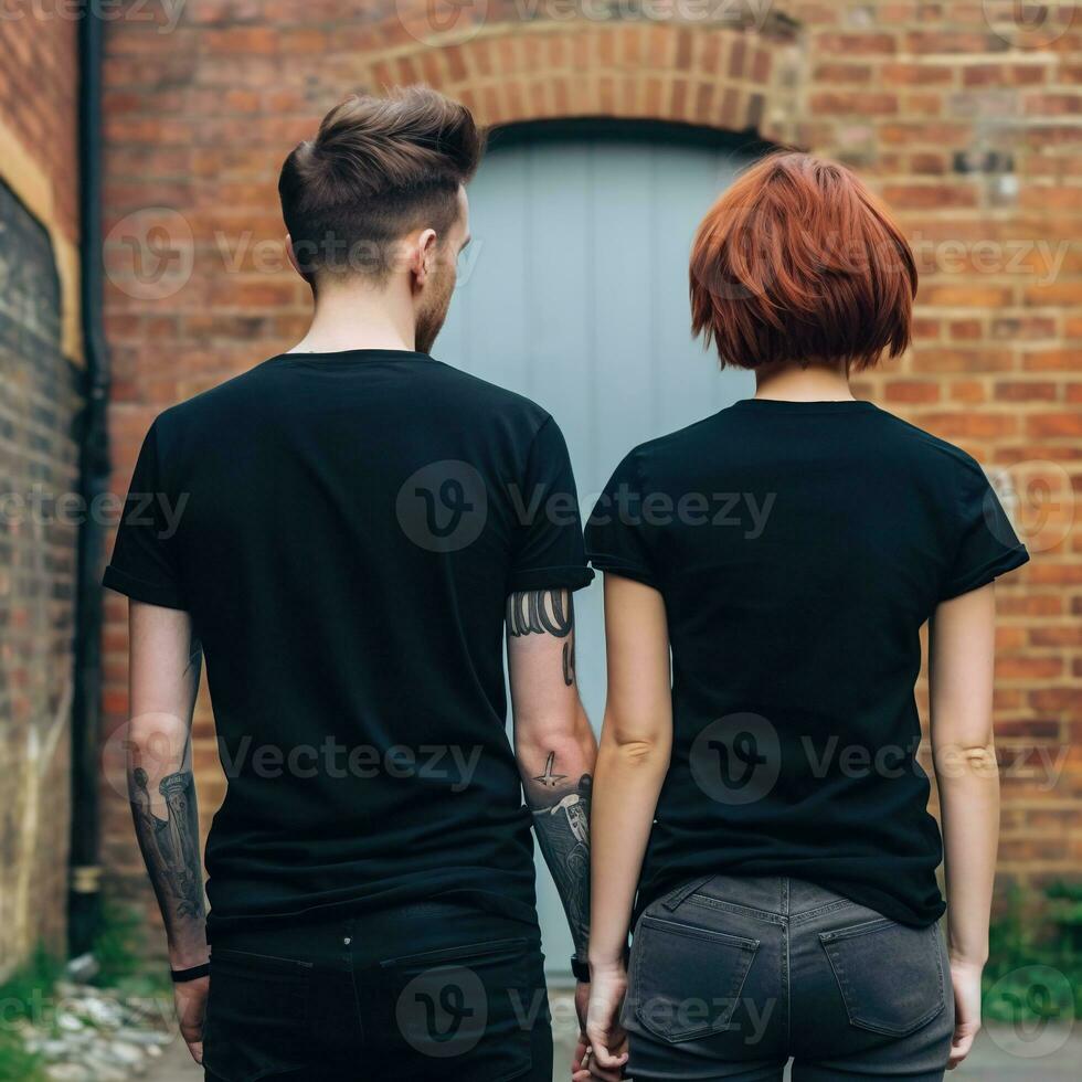 Illustration of a fashion portrait with plain t-shirt mockup, AI Generated photo