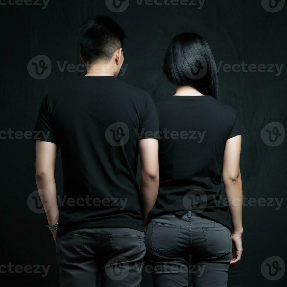 Illustration of a fashion portrait with plain t-shirt mockup, AI Generated photo