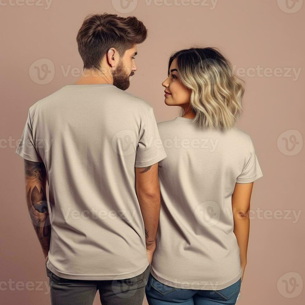 Illustration of a fashion portrait with plain t-shirt mockup, AI Generated photo