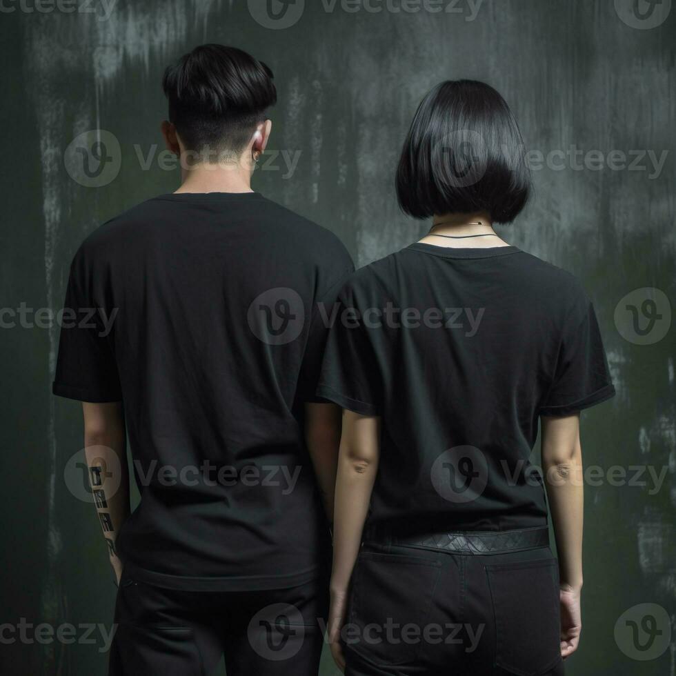 Illustration of a fashion portrait with plain t-shirt mockup, AI Generated photo