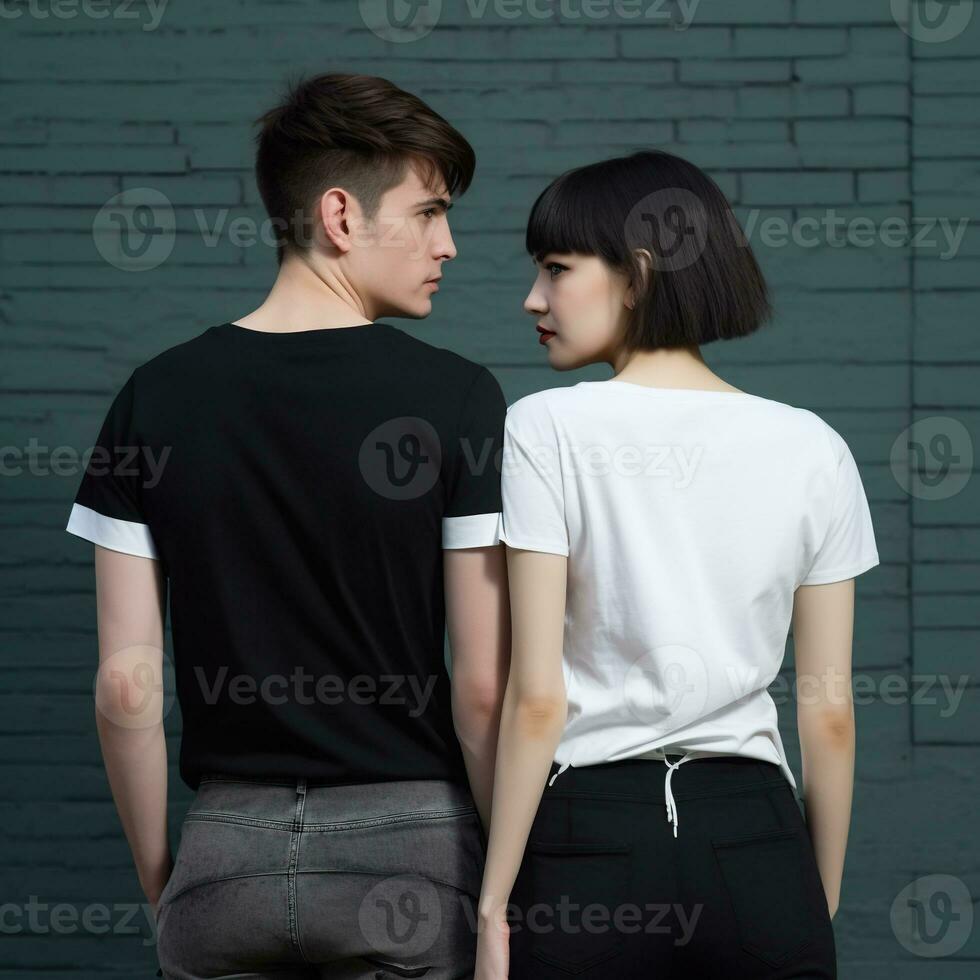 Illustration of a fashion portrait with plain t-shirt mockup, AI Generated photo
