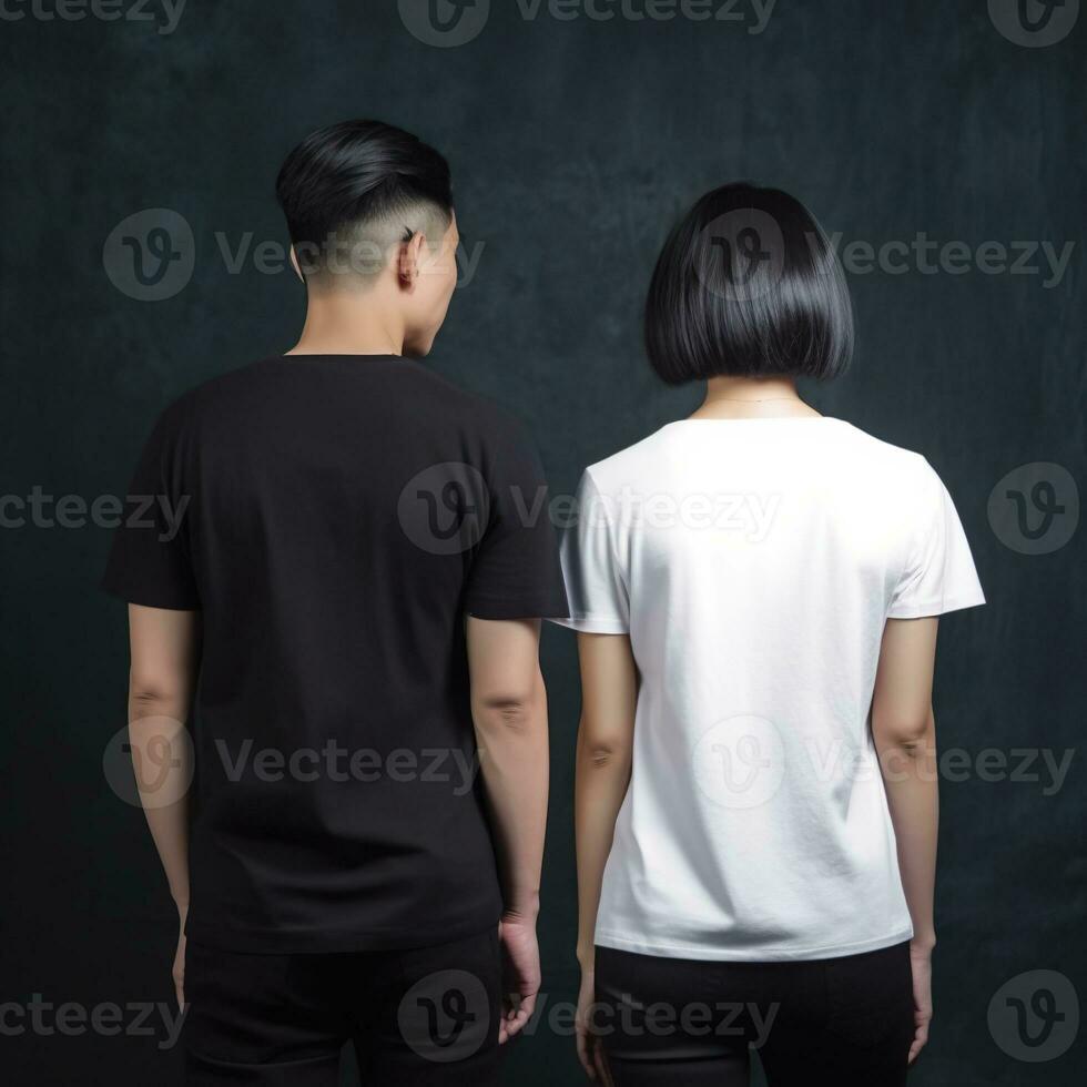 Illustration of a fashion portrait with plain t-shirt mockup, AI Generated photo