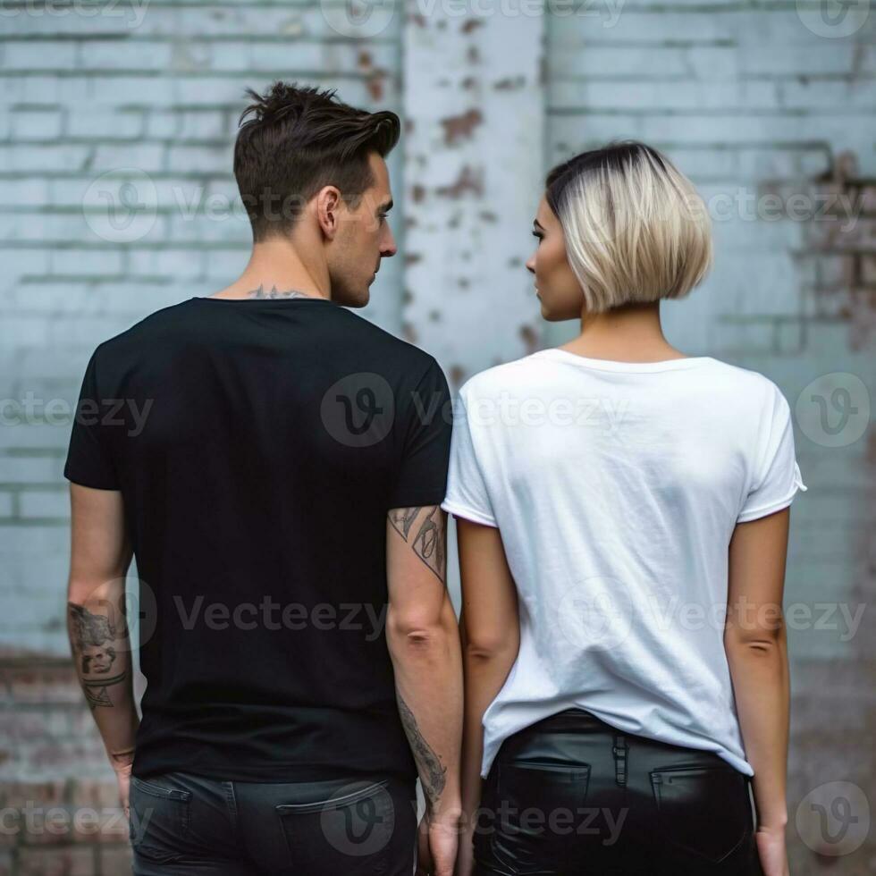 Illustration of a fashion portrait with plain t-shirt mockup, AI Generated photo