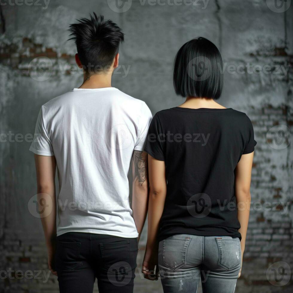 Illustration of a fashion portrait with plain t-shirt mockup, AI Generated photo