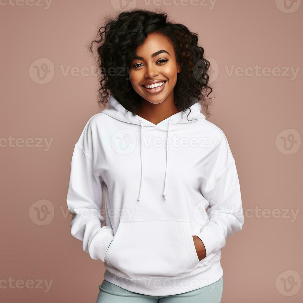 Illustration of a fashion portrait with plain hoodie mockup, AI Generated photo