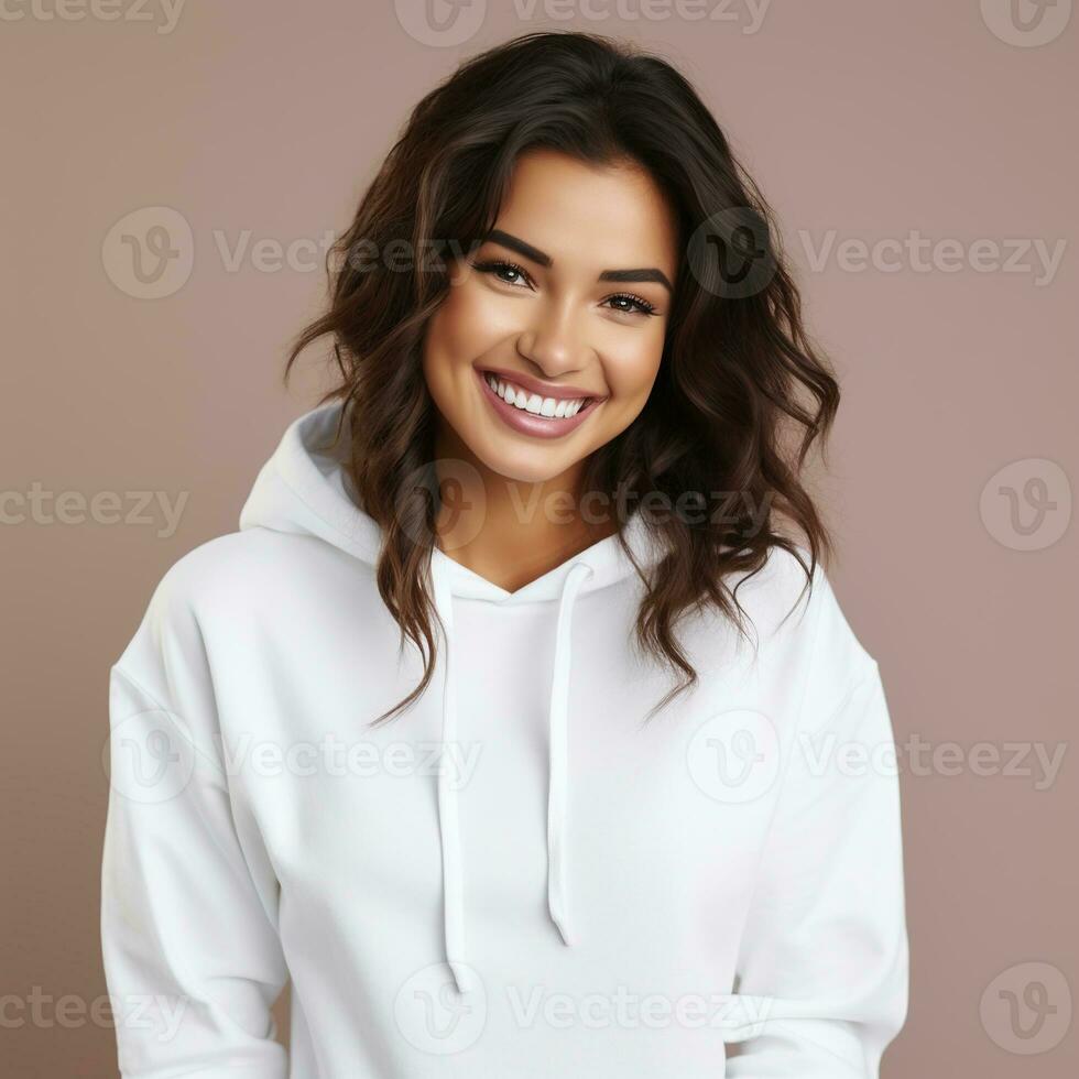 Illustration of a fashion portrait with plain hoodie mockup, AI Generated photo