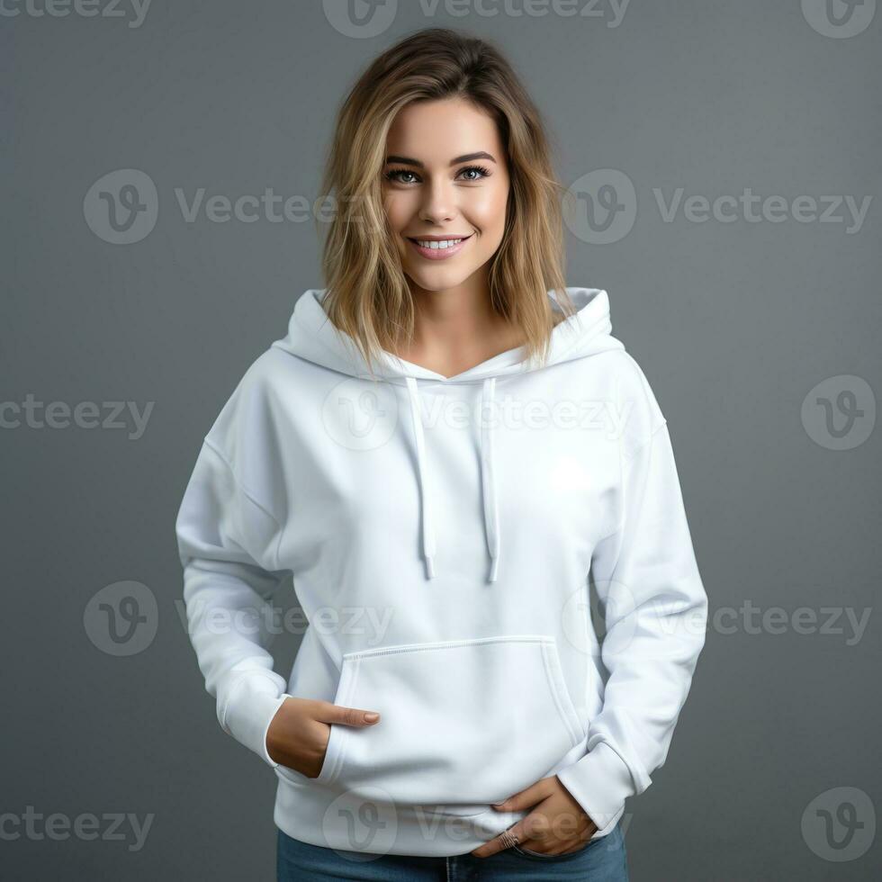 Illustration of a fashion portrait with plain hoodie mockup, AI Generated photo