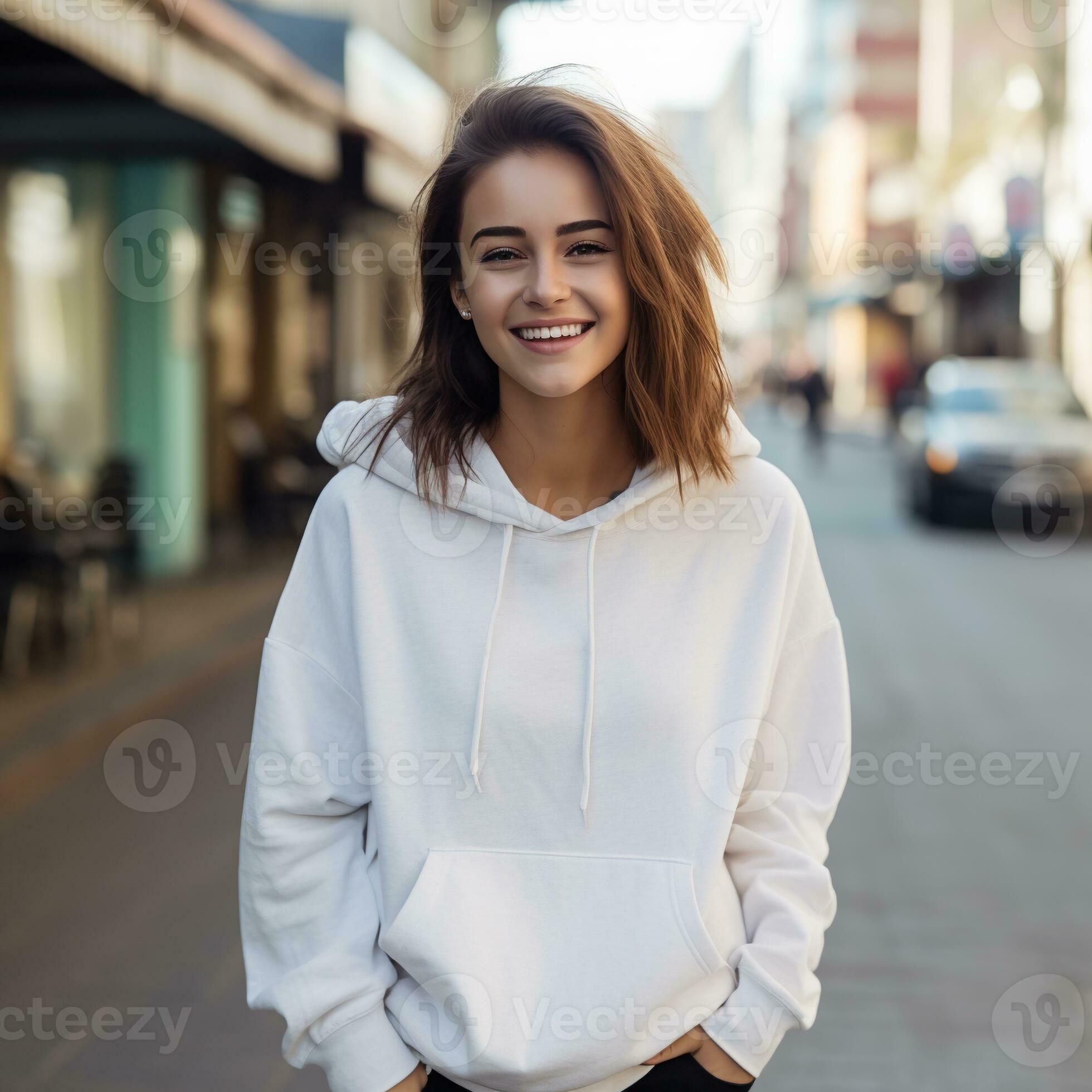 Illustration of a fashion portrait with plain hoodie mockup, AI