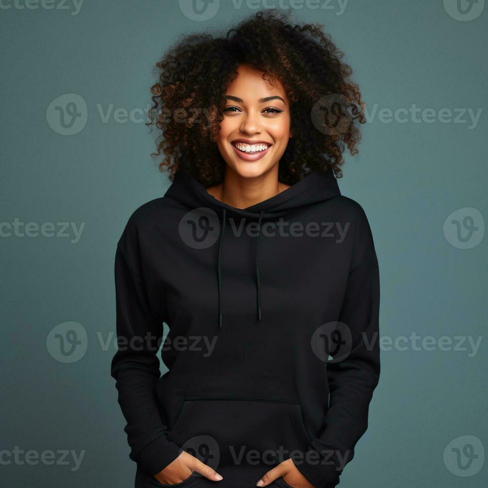 Illustration of a fashion portrait with plain hoodie mockup, AI Generated photo