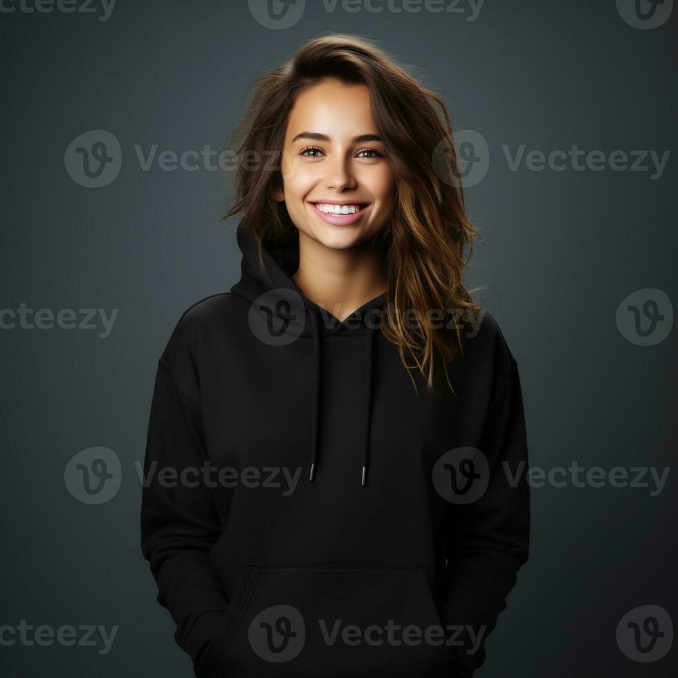 Illustration of a fashion portrait with plain hoodie mockup, AI Generated photo