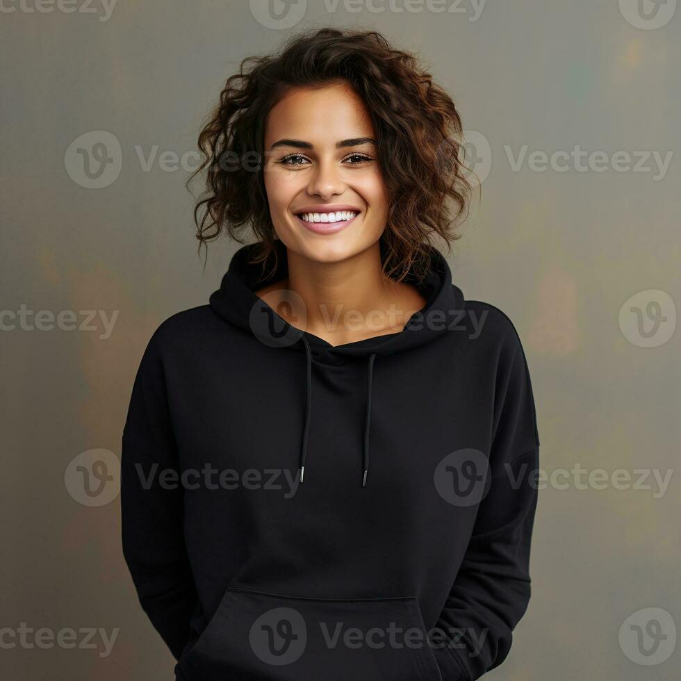 Illustration of a fashion portrait with plain hoodie mockup, AI Generated photo