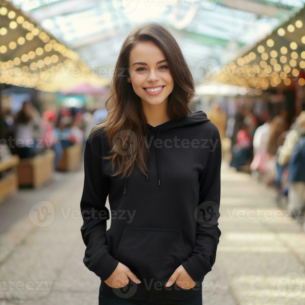 Illustration of a fashion portrait with plain hoodie mockup, AI Generated photo