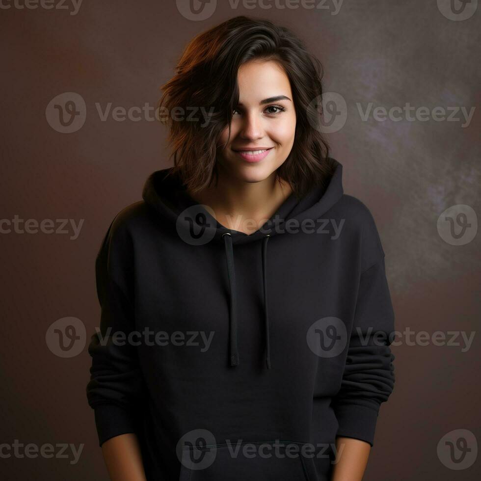 Illustration of a fashion portrait with plain hoodie mockup, AI Generated photo