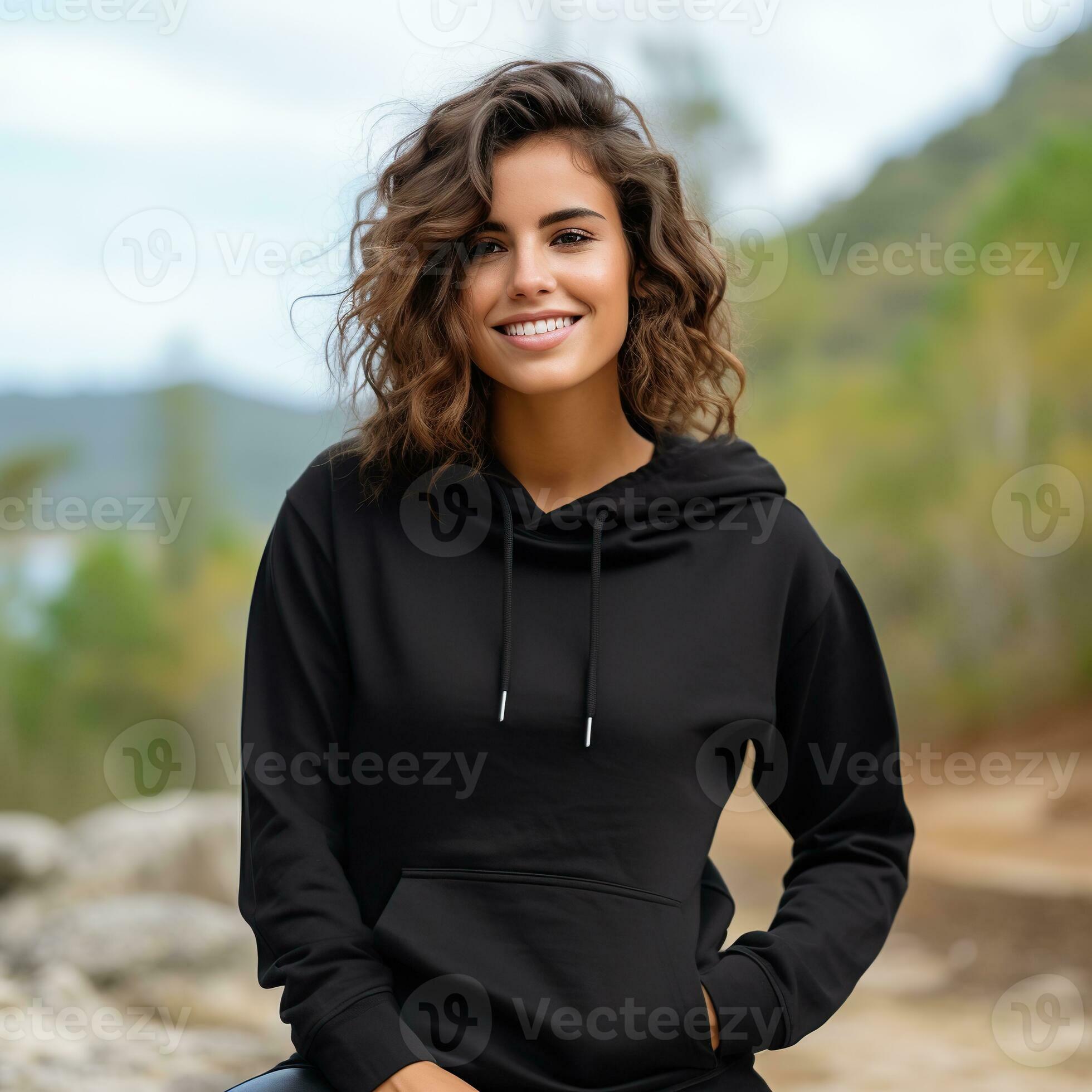 Illustration of a fashion portrait with plain hoodie mockup, AI