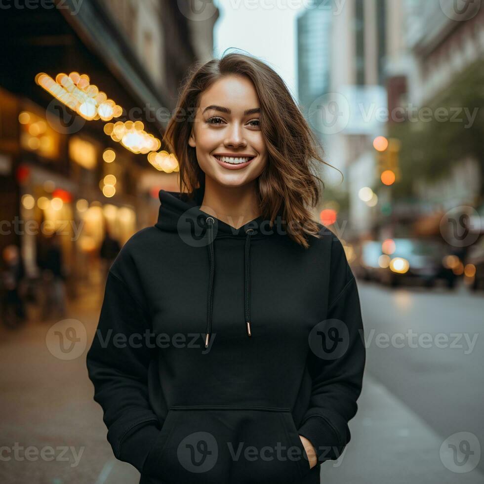 Illustration of a fashion portrait with plain hoodie mockup, AI Generated photo