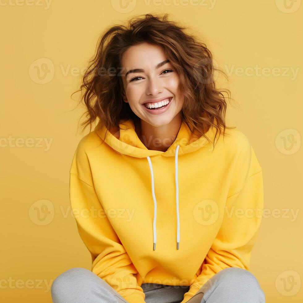 Illustration of a fashion portrait with plain hoodie mockup, AI Generated photo