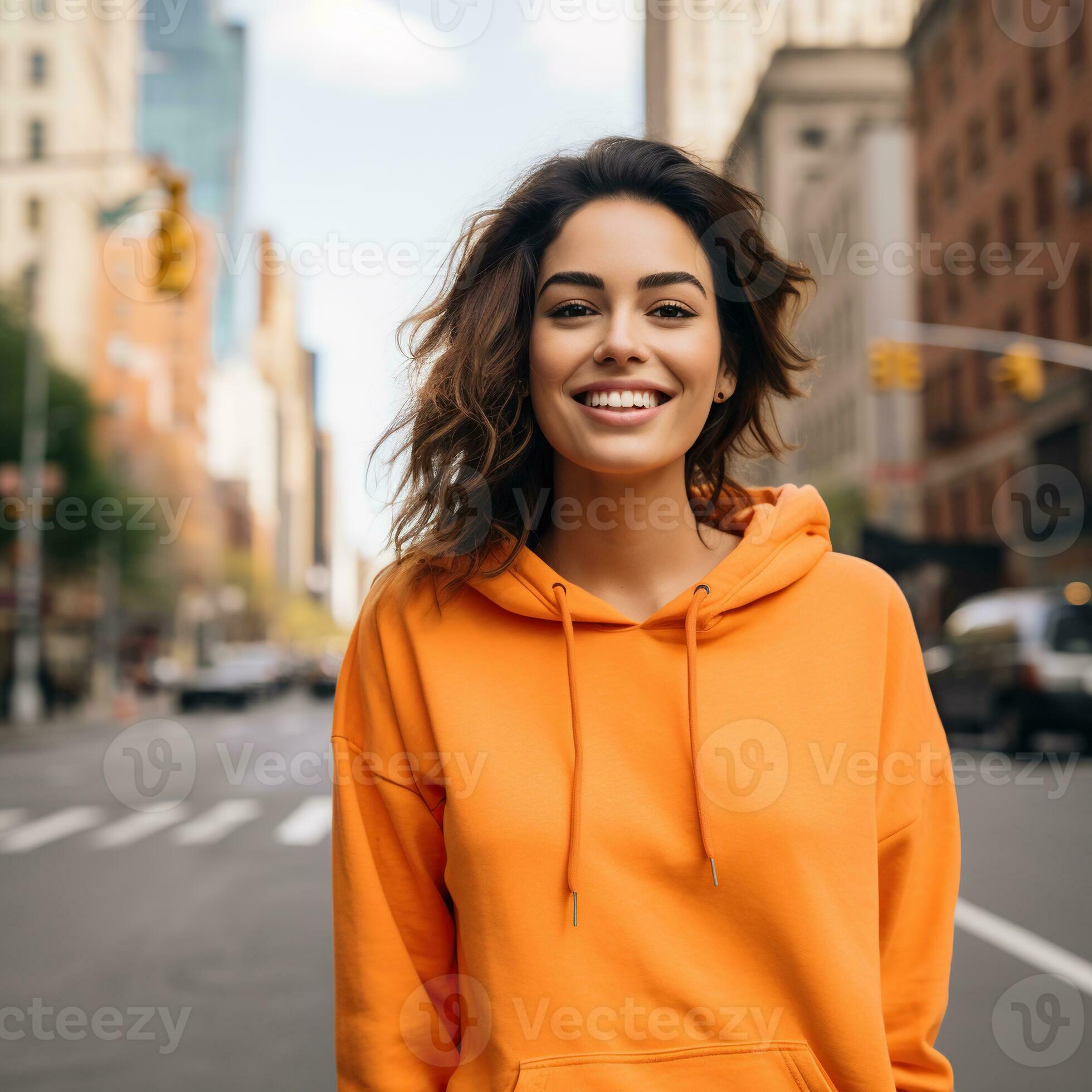 Illustration of a fashion portrait with plain hoodie mockup, AI