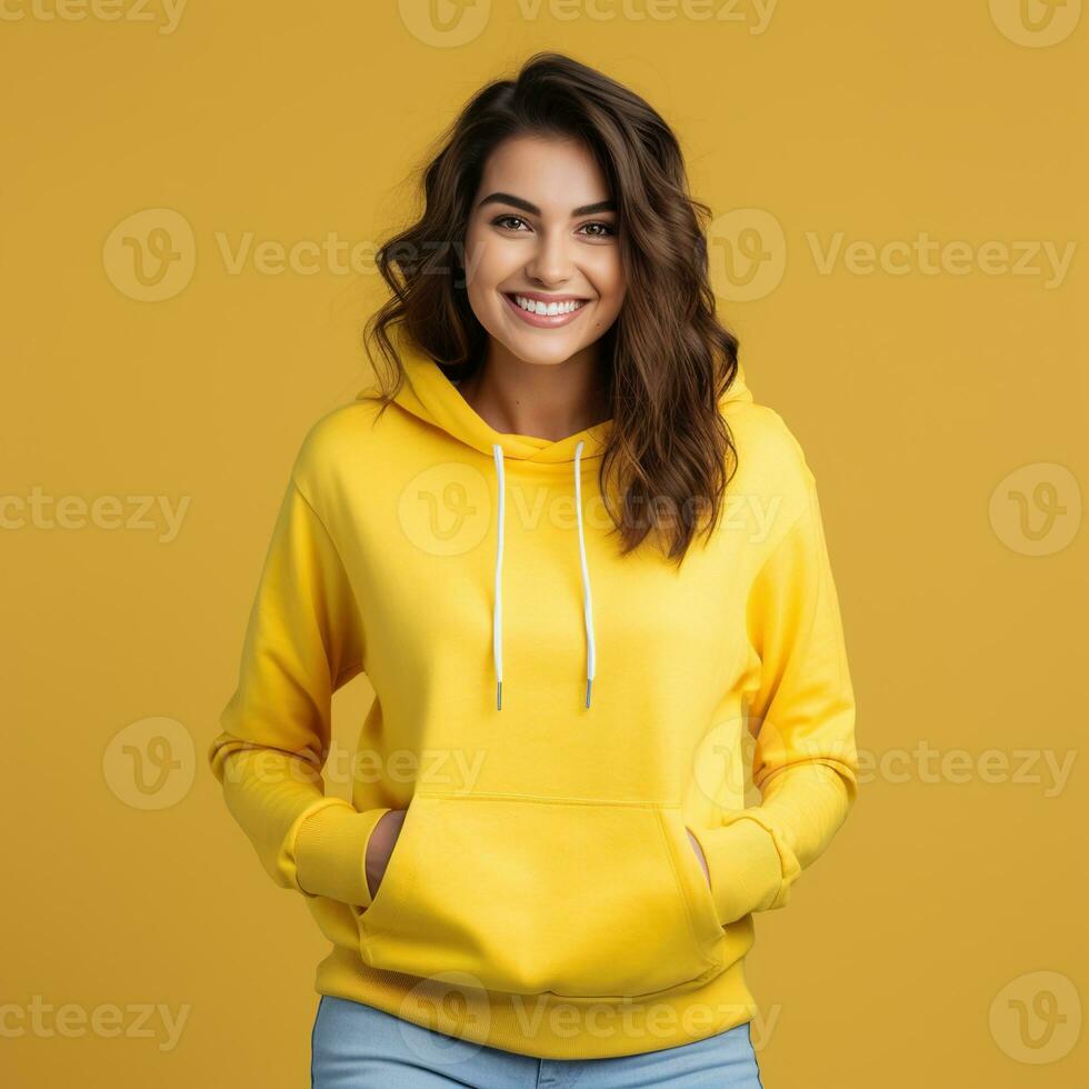 Illustration of a fashion portrait with plain hoodie mockup, AI Generated photo