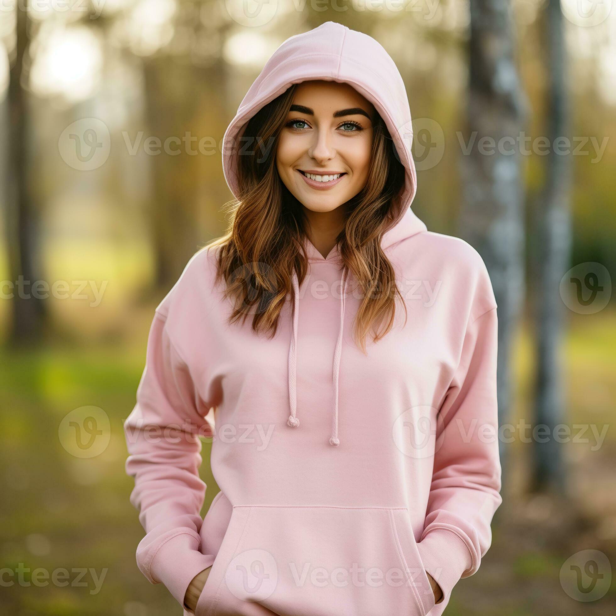 Illustration of a fashion portrait with plain hoodie mockup, AI