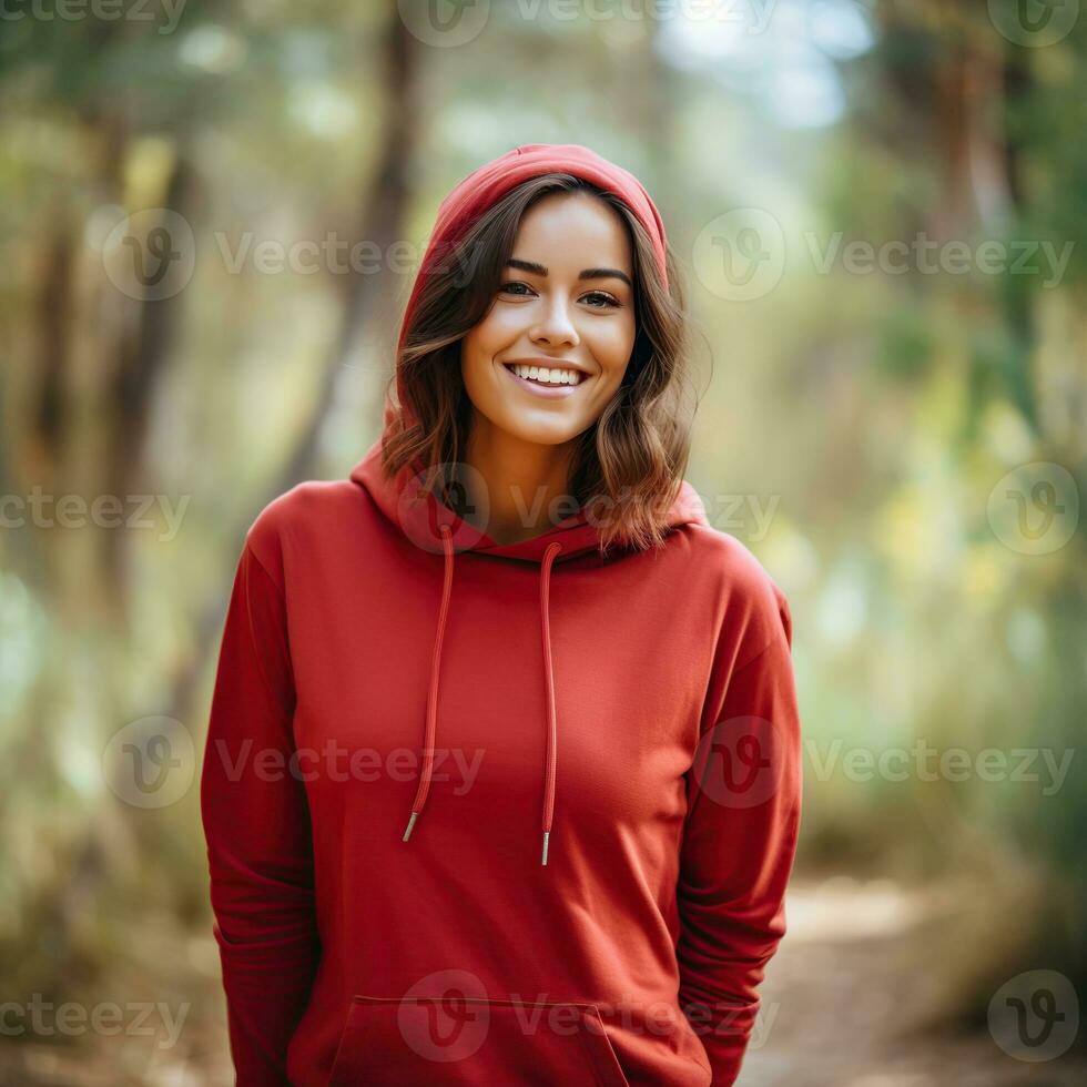 Illustration of a fashion portrait with plain hoodie mockup, AI Generated photo