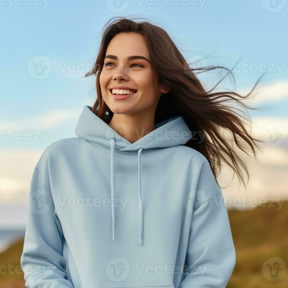 Illustration of a fashion portrait with plain hoodie mockup, AI Generated photo