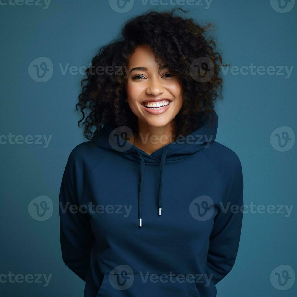 Illustration of a fashion portrait with plain hoodie mockup, AI Generated photo