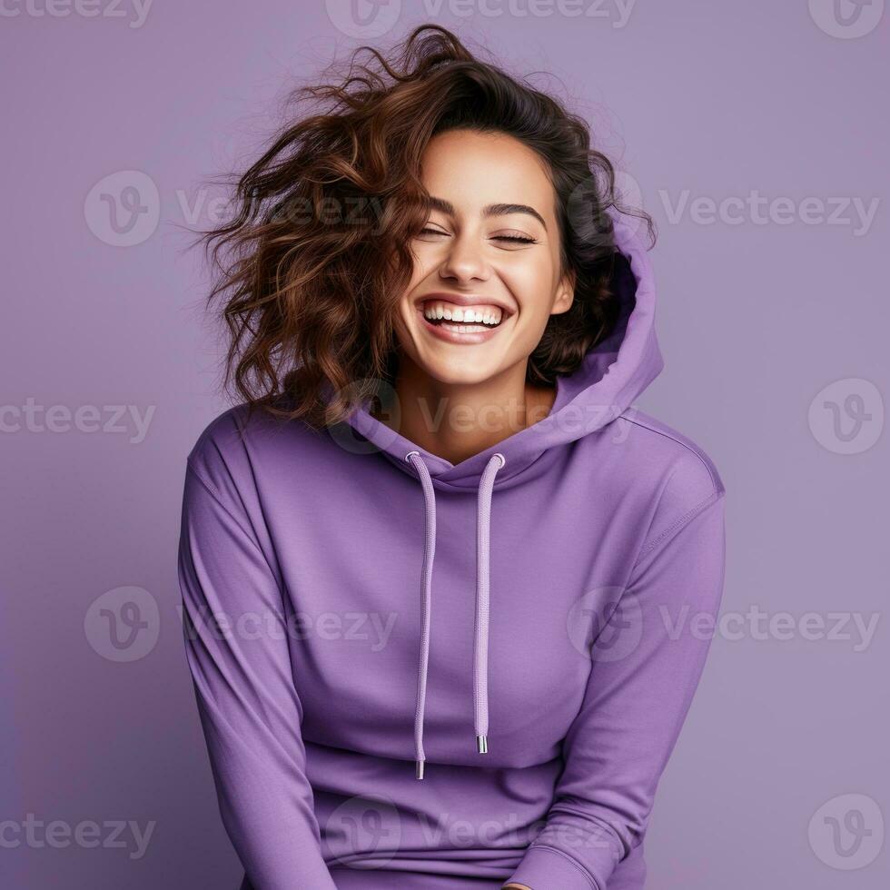 Illustration of a fashion portrait with plain hoodie mockup, AI Generated photo