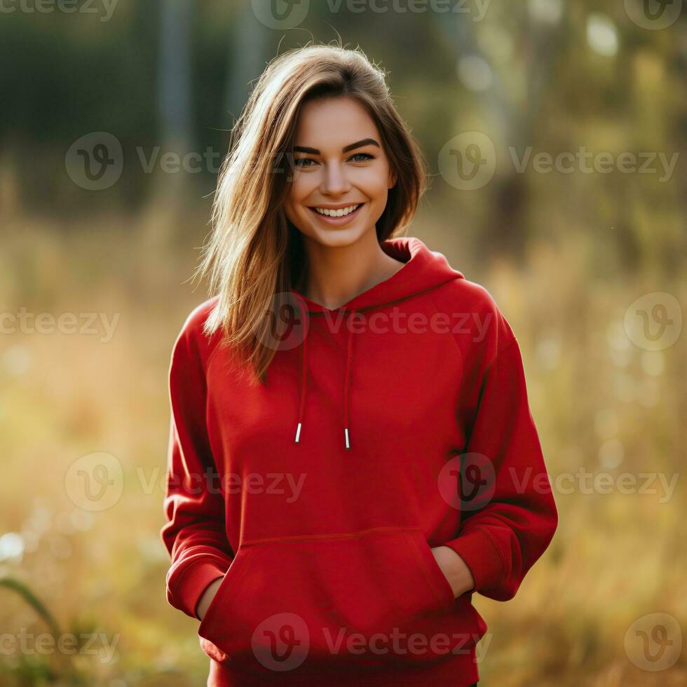 Illustration of a fashion portrait with plain hoodie mockup, AI Generated photo