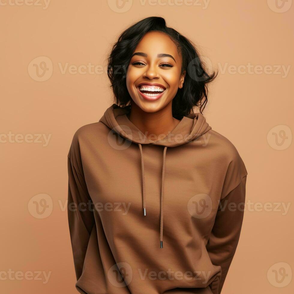 Illustration of a fashion portrait with plain hoodie mockup, AI Generated photo