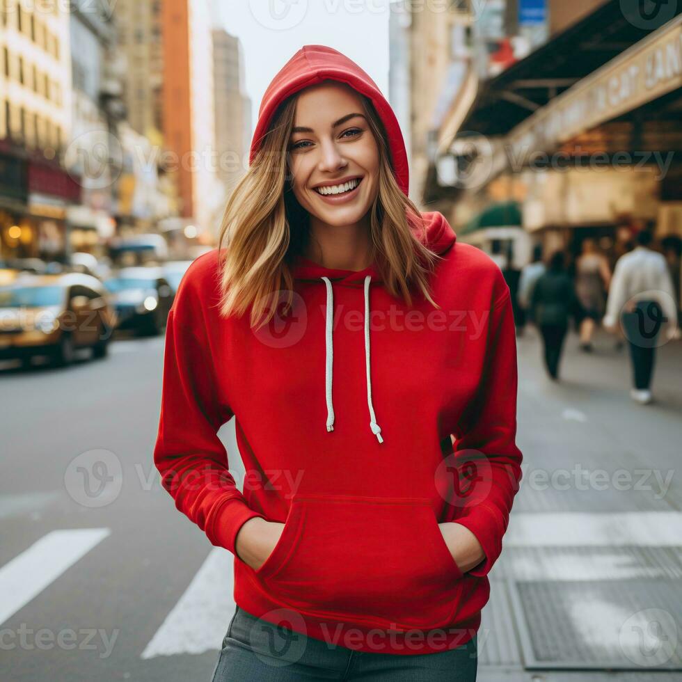 Illustration of a fashion portrait with plain hoodie mockup, AI Generated photo