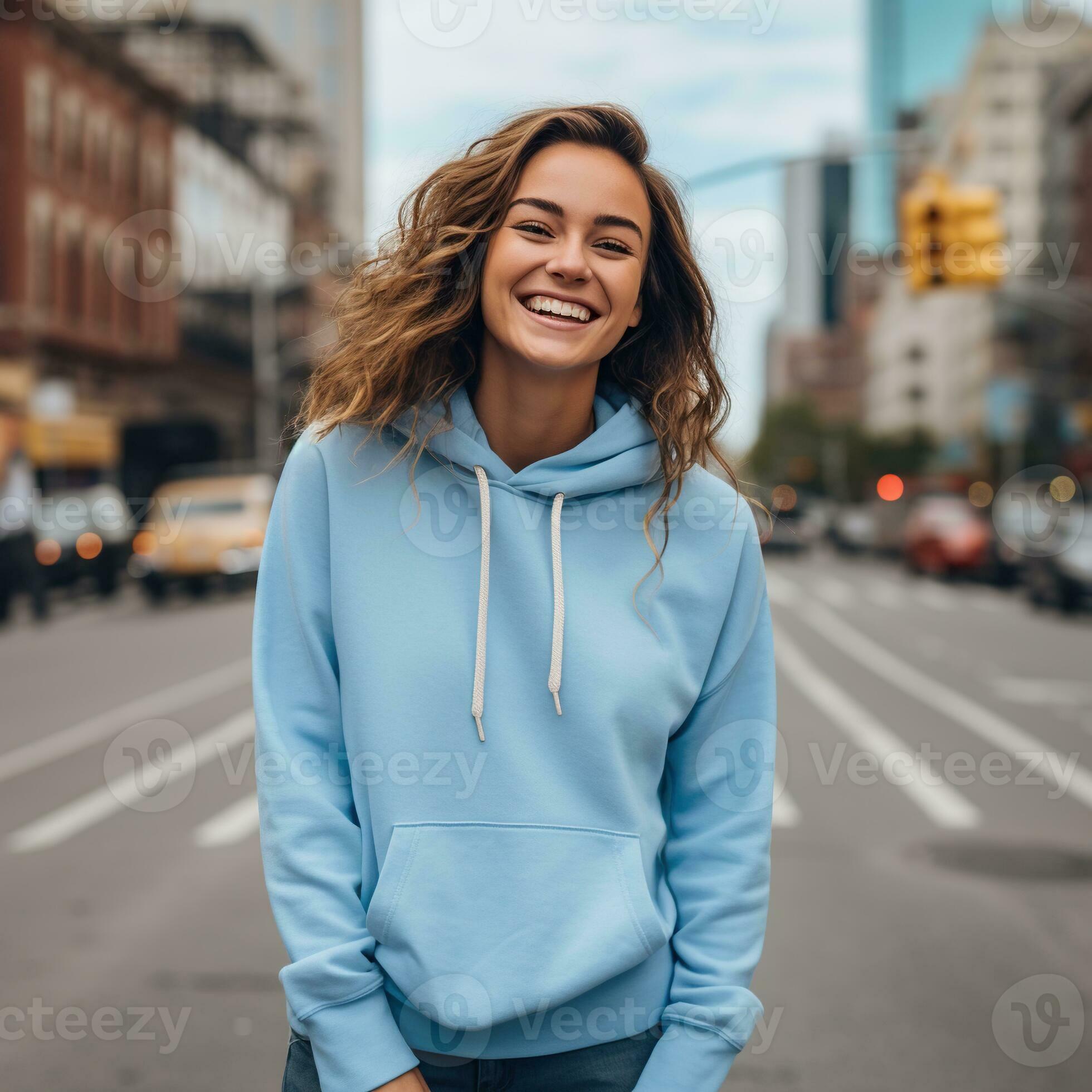 Illustration of a fashion portrait with plain hoodie mockup, AI
