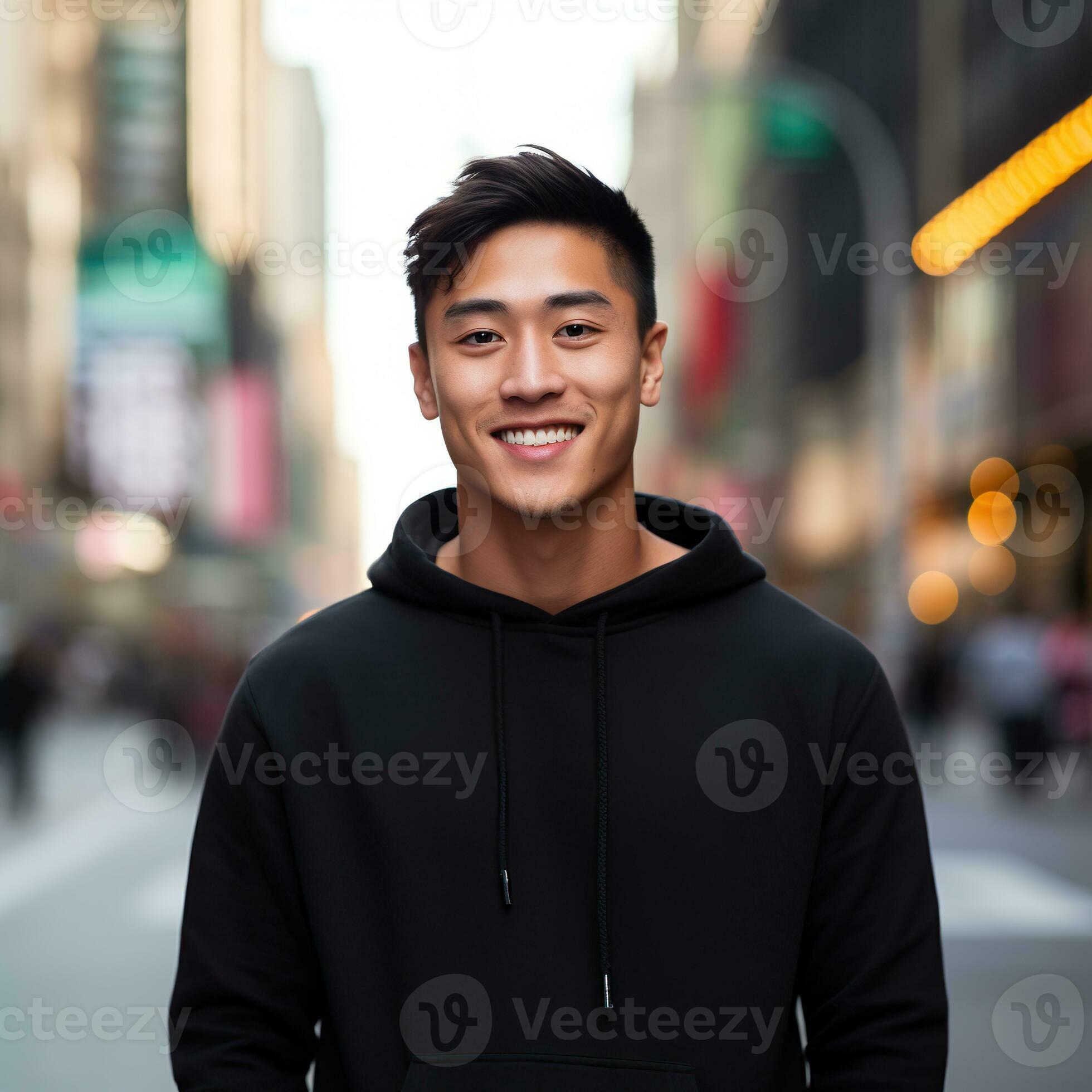 Illustration of a fashion portrait with plain hoodie mockup, AI