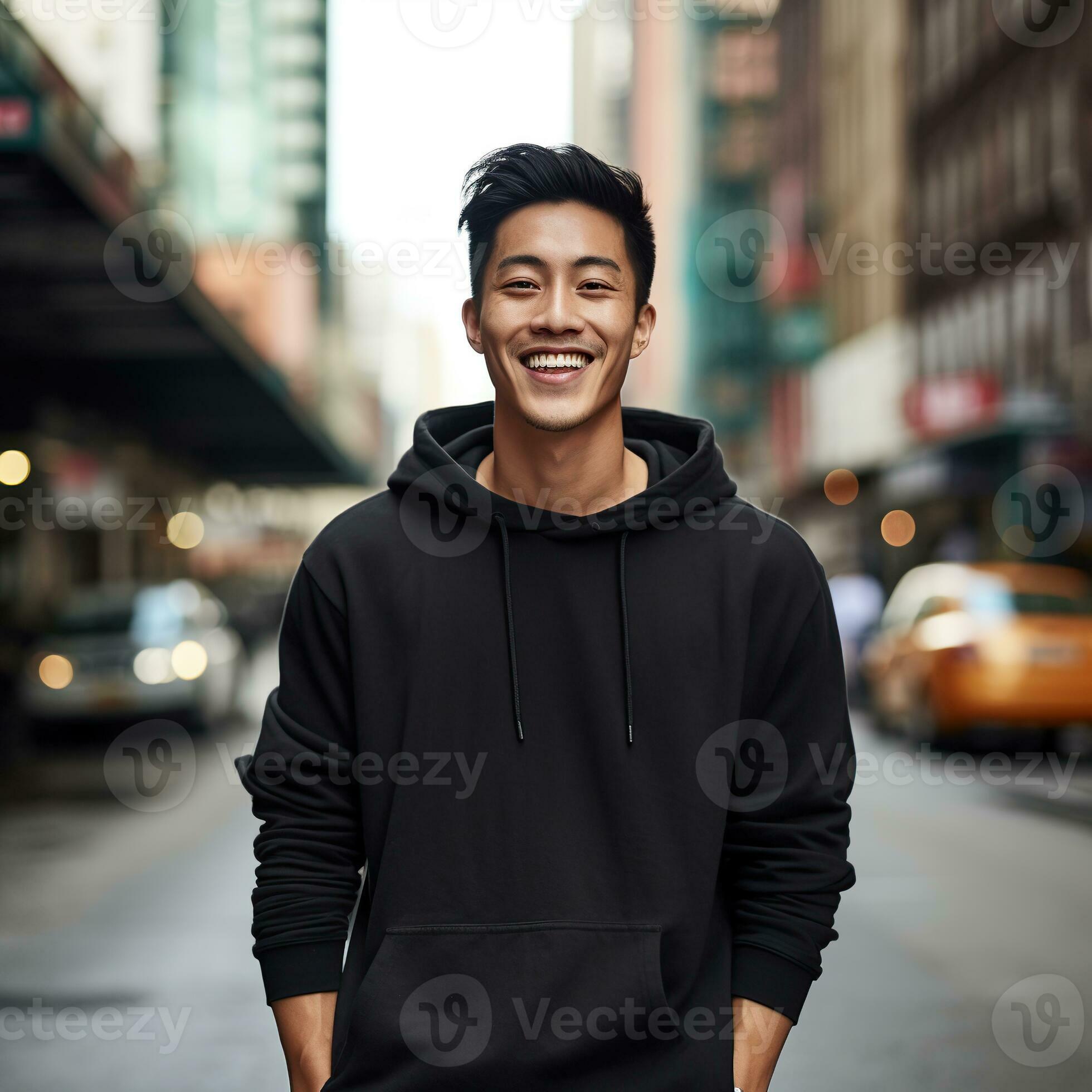 Illustration of a fashion portrait with plain hoodie mockup, AI