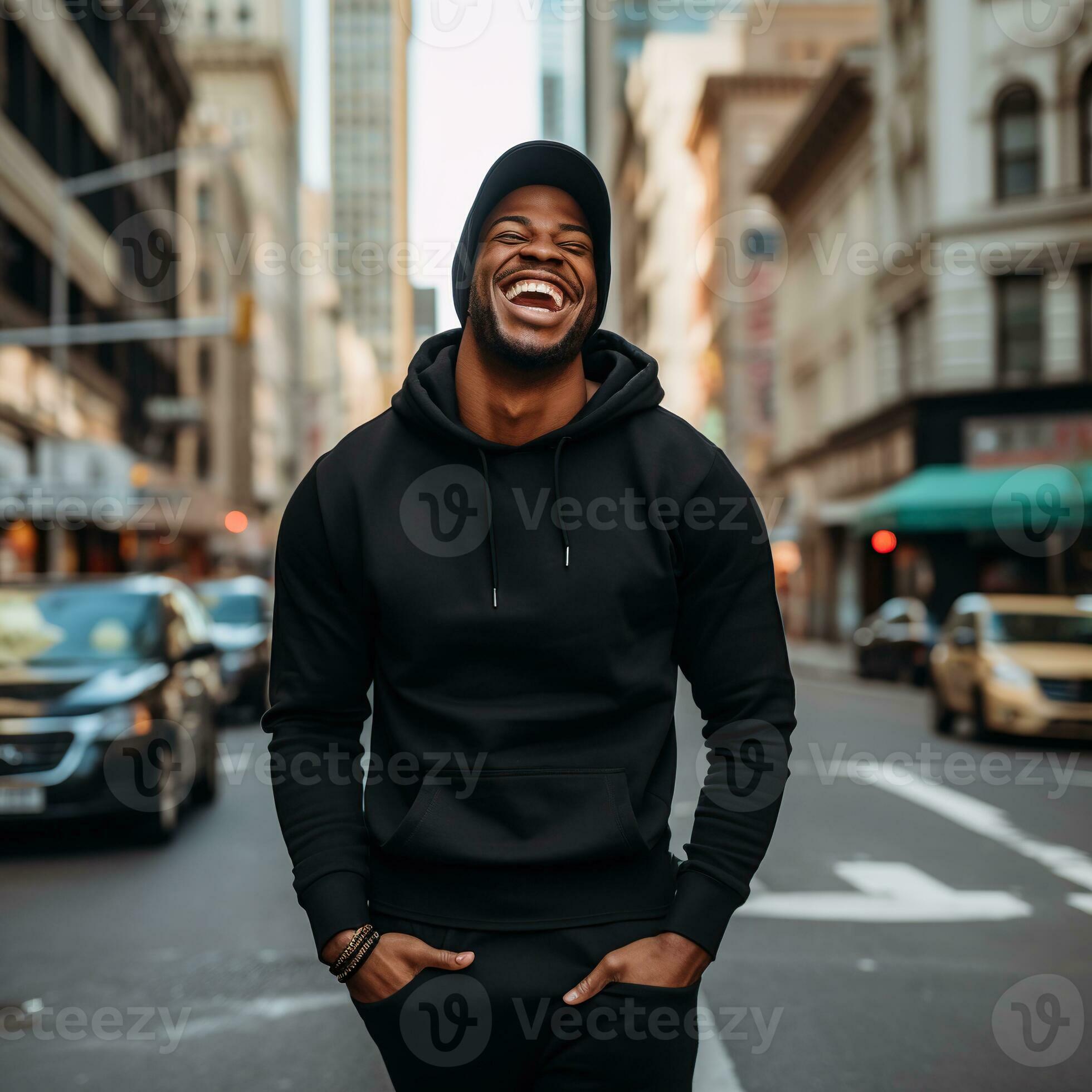 Illustration of a fashion portrait with plain hoodie mockup, AI
