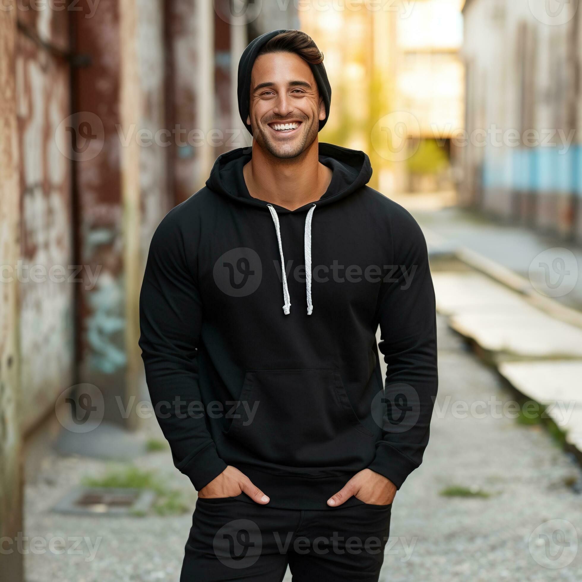 Illustration of a fashion portrait with plain hoodie mockup, AI