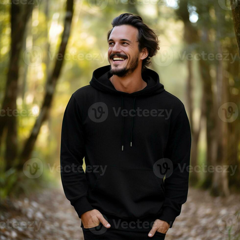 Illustration of a fashion portrait with plain hoodie mockup, AI Generated photo