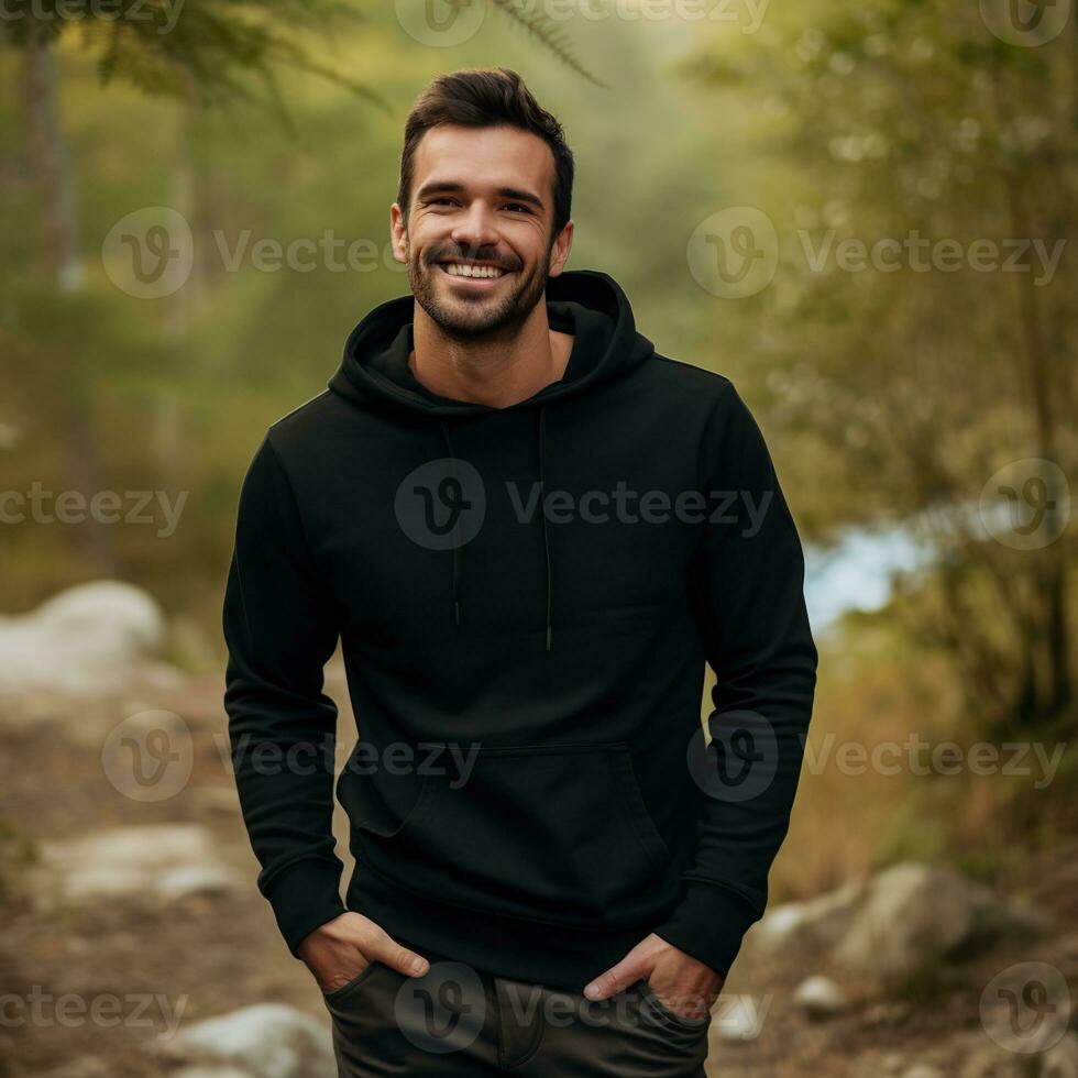 Illustration of a fashion portrait with plain hoodie mockup, AI Generated photo