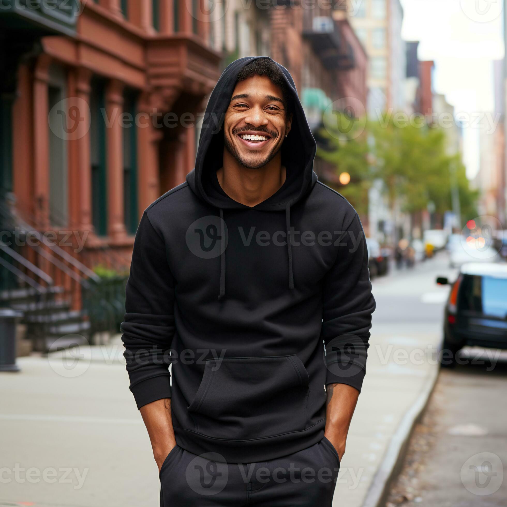 Illustration of a fashion portrait with plain hoodie mockup, AI