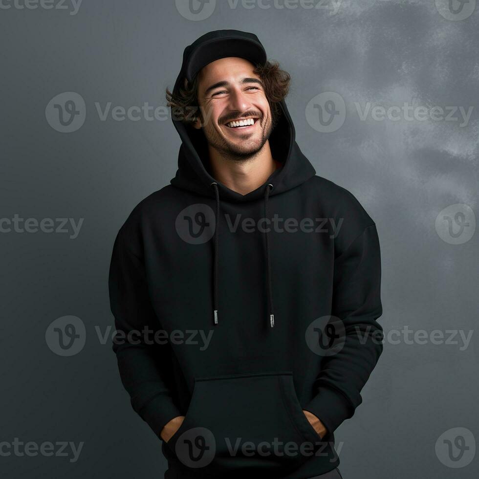 Illustration of a fashion portrait with plain hoodie mockup, AI Generated photo