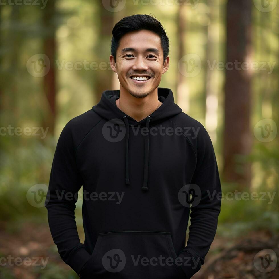 Illustration of a fashion portrait with plain hoodie mockup, AI Generated photo